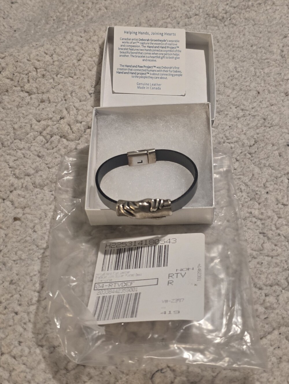 Black Leather Hand & Paw Bracelet with Silver Accent
